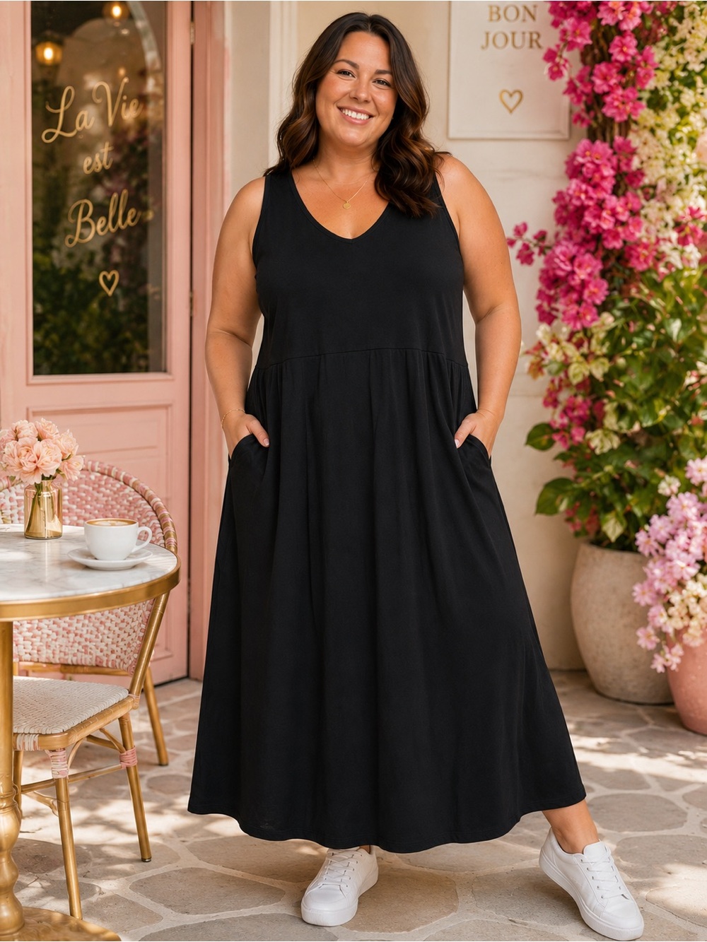 torrid Black V-Neck Midi Dress with Pockets